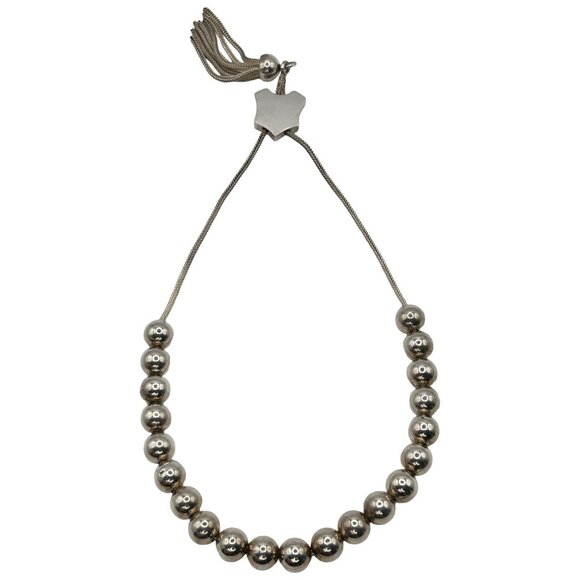 Antique 925 Sterling Silver Beaded Adjustable Slider Bracelet Tassel Crest - Picture 3 of 4